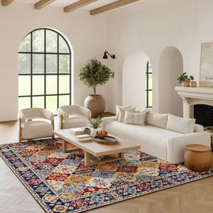 HomeRoots 7' Red Damask Area Rug - Elegant Power-Loomed Design for High-Traffic Spaces, Easy to Clean and Maintain 7' X 10' Rectangle 522267