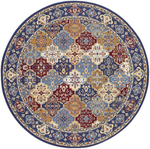 HomeRoots 7' Red Damask Area Rug - Elegant Power-Loomed Design for High-Traffic Spaces, Easy to Clean and Maintain 8' Round Round 522271