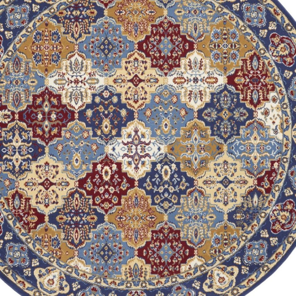 HomeRoots 7' Red Damask Area Rug - Elegant Power-Loomed Design for High-Traffic Spaces, Easy to Clean and Maintain 8' Round Round 522271