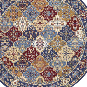 HomeRoots 7' Red Damask Area Rug - Elegant Power-Loomed Design for High-Traffic Spaces, Easy to Clean and Maintain 8' Round Round 522271
