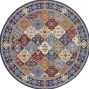 HomeRoots 7' Red Damask Area Rug - Elegant Power-Loomed Design for High-Traffic Spaces, Easy to Clean and Maintain 8' Round Round 522271