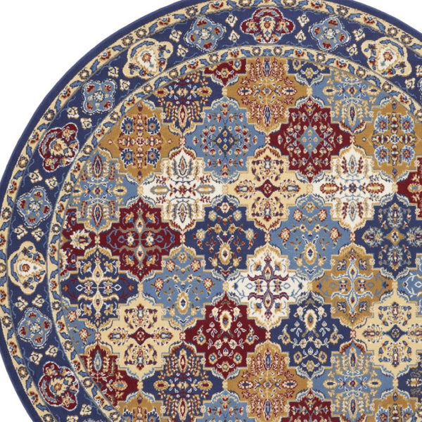 HomeRoots 7' Red Damask Area Rug - Elegant Power-Loomed Design for High-Traffic Spaces, Easy to Clean and Maintain 8' Round Round 522271