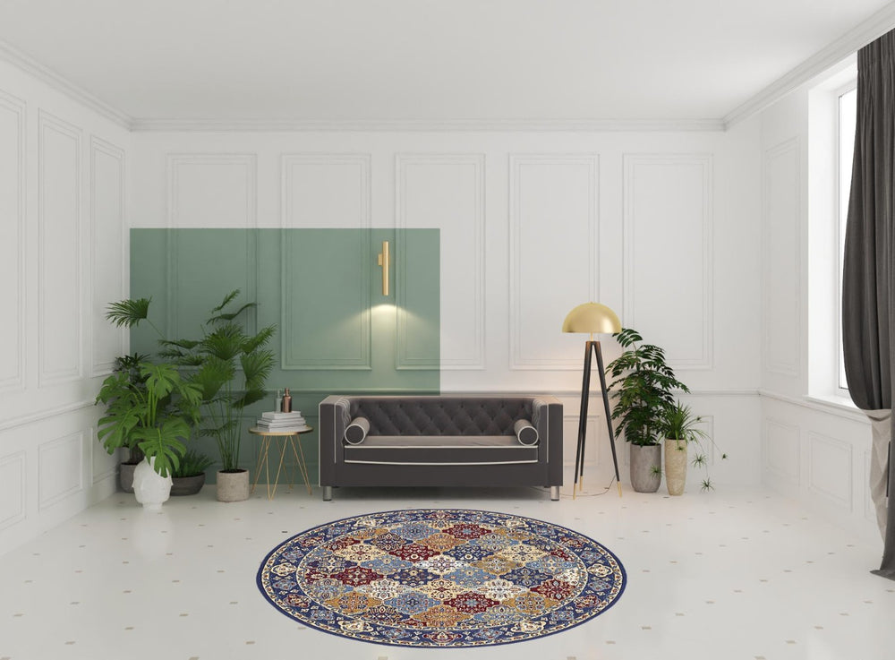 HomeRoots 7' Red Damask Area Rug - Elegant Power-Loomed Design for High-Traffic Spaces, Easy to Clean and Maintain 8' Round Round 522271
