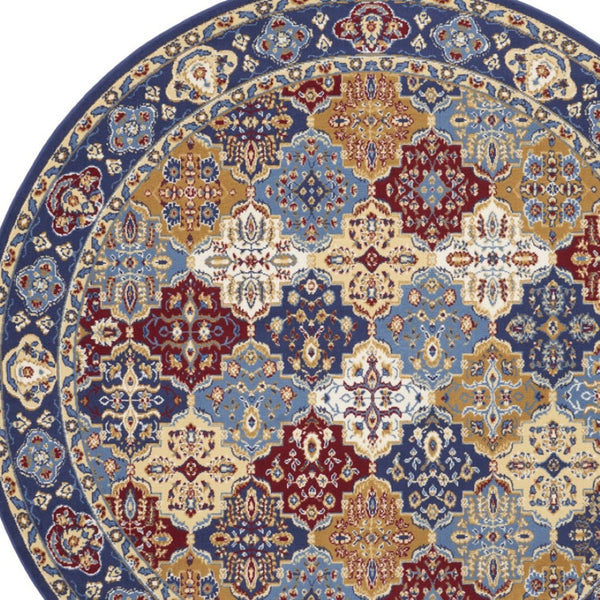HomeRoots 7' Red Damask Area Rug - Elegant Power-Loomed Design for High-Traffic Spaces, Easy to Clean and Maintain 8' Round Round 522271