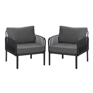 English Elm Christopher Knight Home® - ( SET OF 2 ) Outdoor Patio Club Chair with Waterproof Thick Cushions, Deep Seating, Modern Classic Style Black+ Gray N780P199454B-2