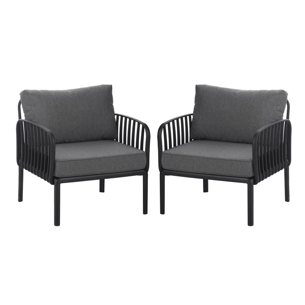 English Elm Christopher Knight Home® - ( SET OF 2 ) Outdoor Patio Club Chair with Waterproof Thick Cushions, Deep Seating, Modern Classic Style Black+ Gray N780P199454B-2