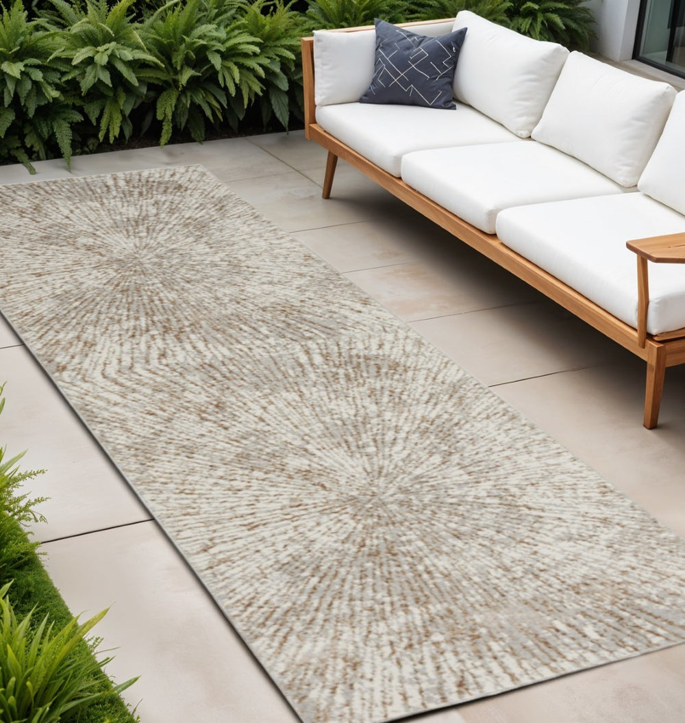 HomeRoots 8' Gray and Ivory Abstract Runner Rug - Durable Polyester, Stylish Design for Hallways & High-Traffic Areas 522353