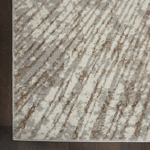 HomeRoots 8' Gray and Ivory Abstract Runner Rug - Durable Polyester, Stylish Design for Hallways & High-Traffic Areas 522353