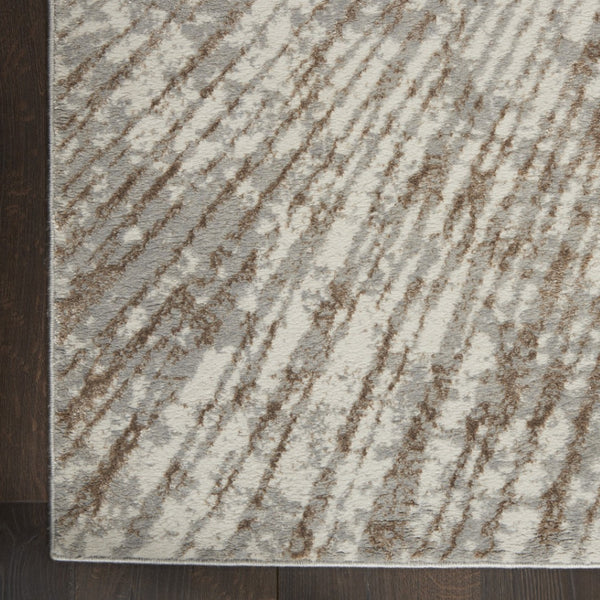 HomeRoots 8' Gray and Ivory Abstract Runner Rug - Durable Polyester, Stylish Design for Hallways & High-Traffic Areas 522353