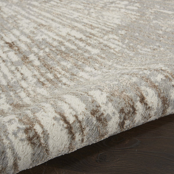 HomeRoots 8' Gray and Ivory Abstract Runner Rug - Durable Polyester, Stylish Design for Hallways & High-Traffic Areas 522353