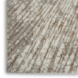 HomeRoots 8' Gray and Ivory Abstract Runner Rug - Durable Polyester, Stylish Design for Hallways & High-Traffic Areas 522353