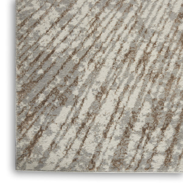 HomeRoots 8' Gray and Ivory Abstract Runner Rug - Durable Polyester, Stylish Design for Hallways & High-Traffic Areas 522353