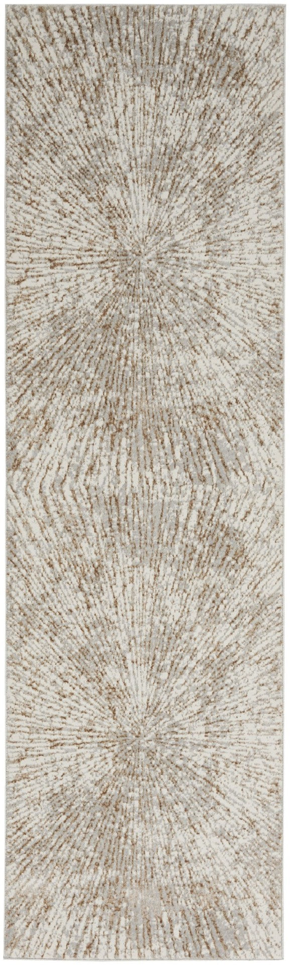 HomeRoots 8' Gray and Ivory Abstract Runner Rug - Durable Polyester, Stylish Design for Hallways & High-Traffic Areas 522353