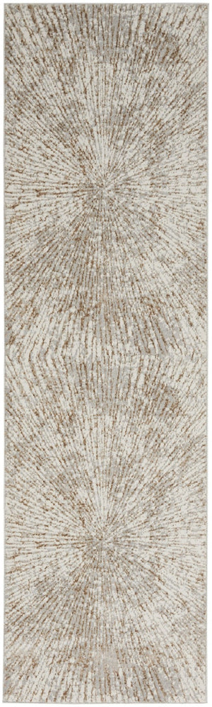 HomeRoots 8' Gray and Ivory Abstract Runner Rug - Durable Polyester, Stylish Design for Hallways & High-Traffic Areas 522353