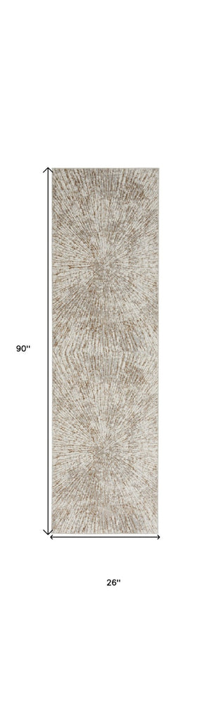 HomeRoots 8' Gray and Ivory Abstract Runner Rug - Durable Polyester, Stylish Design for Hallways & High-Traffic Areas 522353