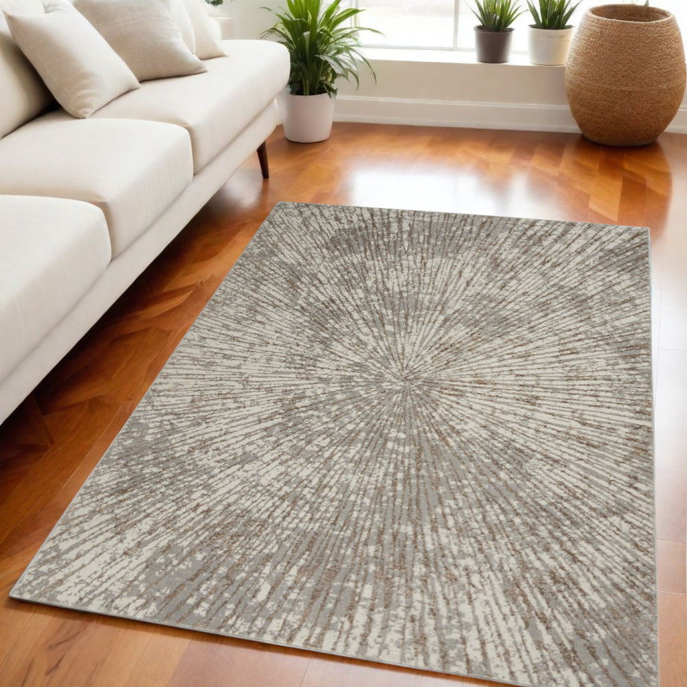 Homeroots 5' X 7' Gray And Ivory Abstract Power Loom Area Rug  Polyester 522354
