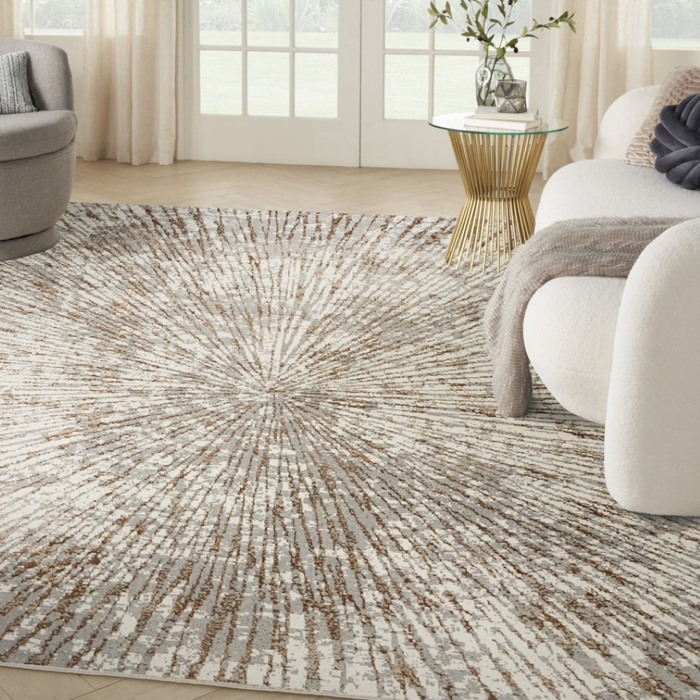 HomeRoots 8' Gray and Ivory Abstract Area Rug - Modern Style, Soft Polyester, Noise Reduction for Cozy Living Spaces 8' X 10' 522356