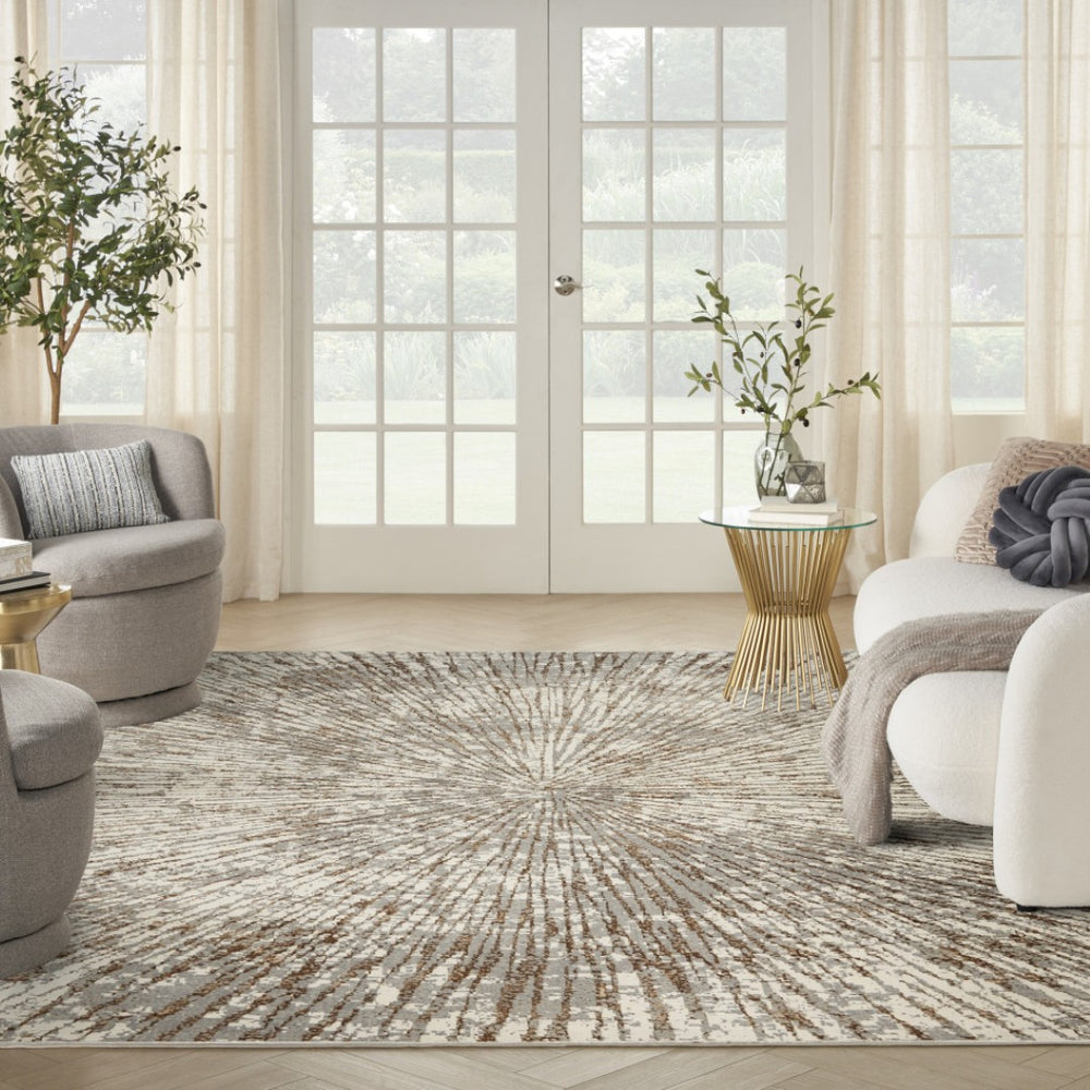 HomeRoots 8' Gray and Ivory Abstract Area Rug - Modern Style, Soft Polyester, Noise Reduction for Cozy Living Spaces 8' X 10' 522356