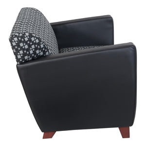 OSP Home Furnishings 2 Tone Upholstered Lounge Chair with Black Arms Cherry Legs Padded Seat Modern Style SF8472-K107/R107