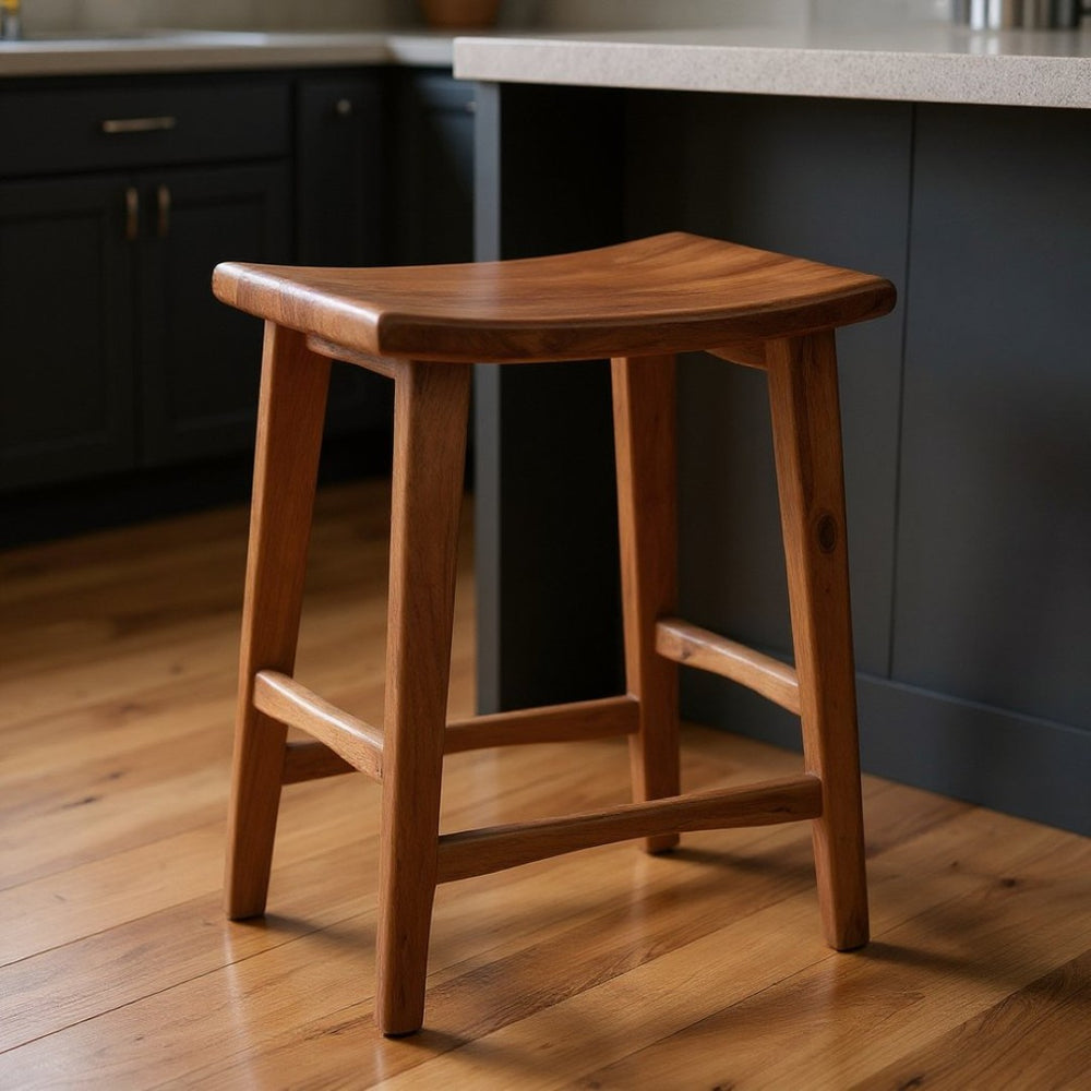HomeRoots 26" Brown Backless Bar Chair – Chic Solid Wood Design for Modern Spaces, Durable & Stylish Comfort 522380