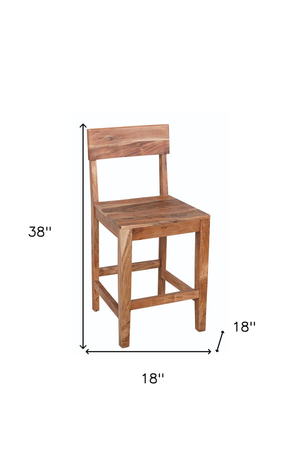 Homeroots 18" Wood Brown Solid Wood Counter Height Bar Chair   522381