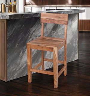 HomeRoots 18" Brown Solid Wood Bar Chair - Stylish Counter Height Seating with Comfort & Durability for Home Bars 522381