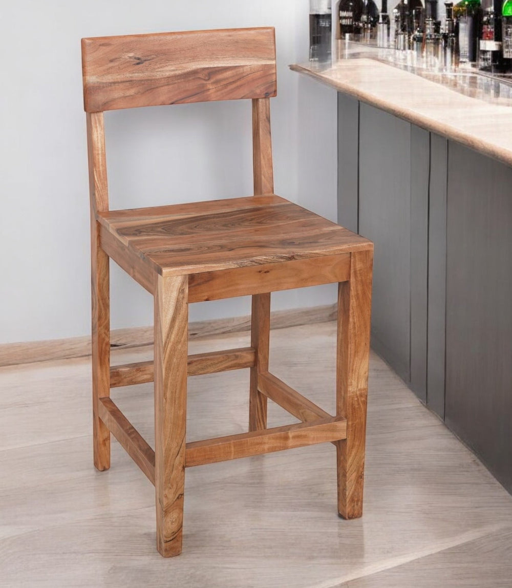 Homeroots 18" Wood Brown Solid Wood Counter Height Bar Chair   522381