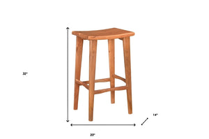 HomeRoots 32" Brown Backless Counter Height Bar Chair - Rustic Solid Wood with Bucket Seat & Footrest 522383