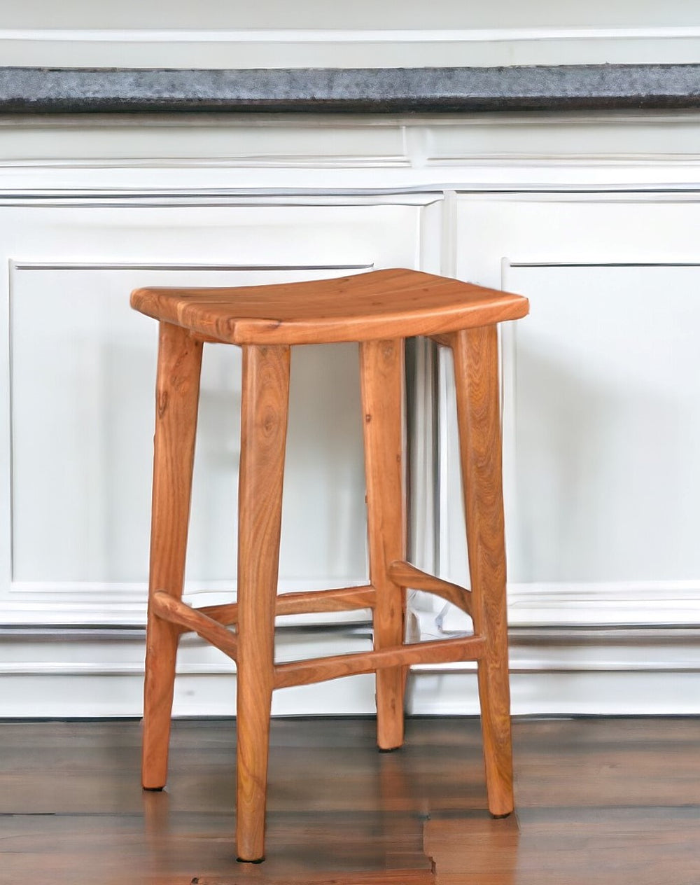 Homeroots 32" Wood Brown Solid Wood Backless Counter Height Bar Chair   522383