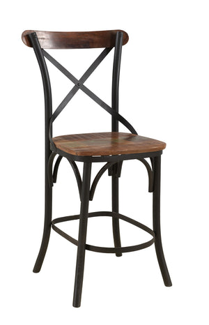 HomeRoots 24" Stylish Brown & Black Metal Bar Chair - Modern Design with Comfort Armrests & Footrest 522385