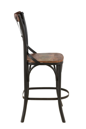 HomeRoots 24" Stylish Brown & Black Metal Bar Chair - Modern Design with Comfort Armrests & Footrest 522385