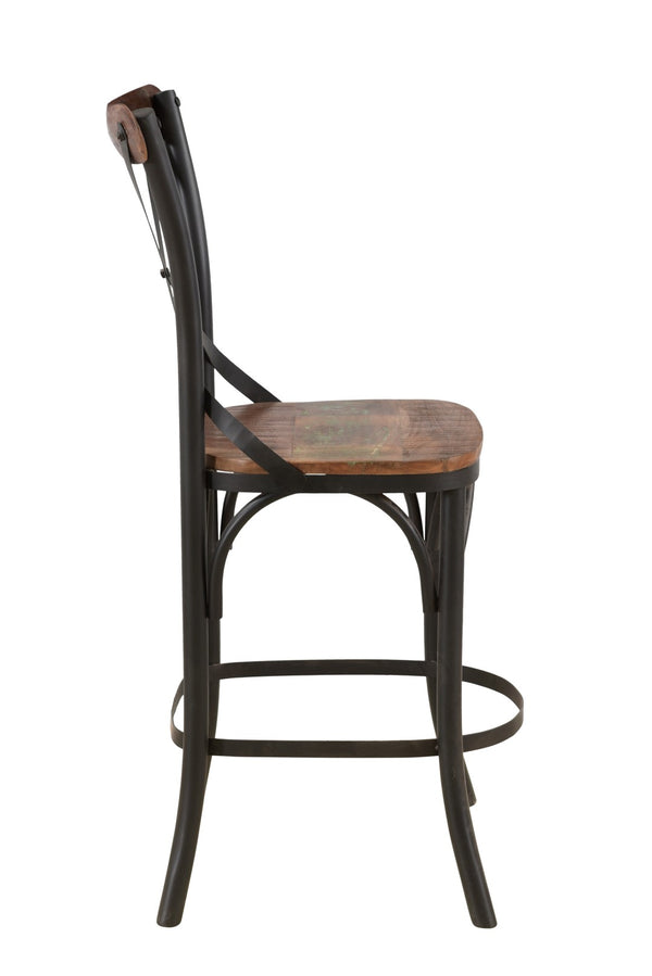 HomeRoots 24" Stylish Brown & Black Metal Bar Chair - Modern Design with Comfort Armrests & Footrest 522385