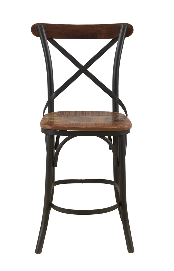 HomeRoots 24" Stylish Brown & Black Metal Bar Chair - Modern Design with Comfort Armrests & Footrest 522385