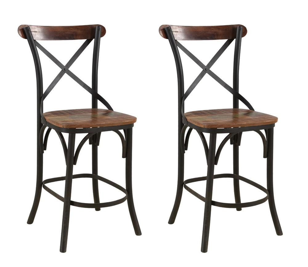 HomeRoots 24" Stylish Brown & Black Metal Bar Chair - Modern Design with Comfort Armrests & Footrest 522385