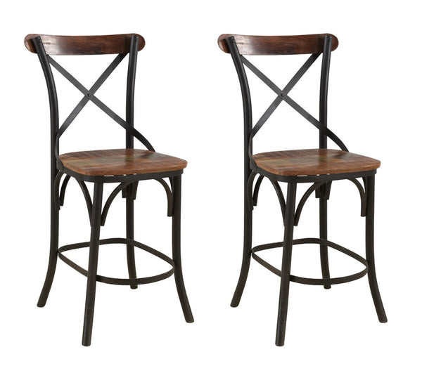HomeRoots 24" Stylish Brown & Black Metal Bar Chair - Modern Design with Comfort Armrests & Footrest 522385