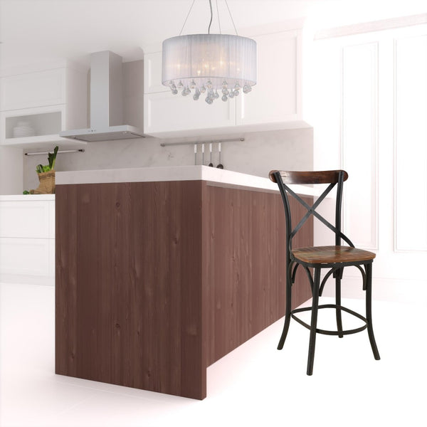 HomeRoots 24" Stylish Brown & Black Metal Bar Chair - Modern Design with Comfort Armrests & Footrest 522385