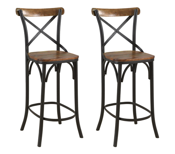 Homeroots 30" Brown And Black Metal Counter Height Bar Chair   522386