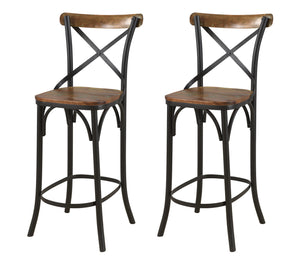 Homeroots 30" Brown And Black Metal Counter Height Bar Chair   522386