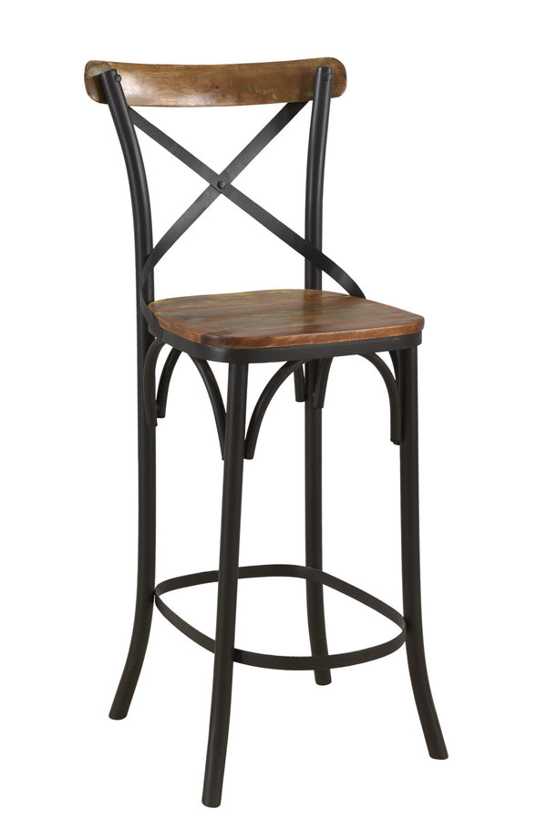 Homeroots 30" Brown And Black Metal Counter Height Bar Chair   522386