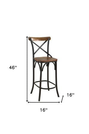 Homeroots 30" Brown And Black Metal Counter Height Bar Chair   522386