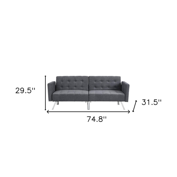 Homeroots 75" Dark Gray Linen Sleeper Sofa With Silver Legs   522394