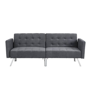 Homeroots 75" Dark Gray Linen Sleeper Sofa With Silver Legs   522394
