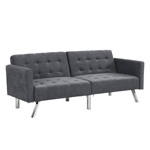 Homeroots 75" Dark Gray Linen Sleeper Sofa With Silver Legs   522394