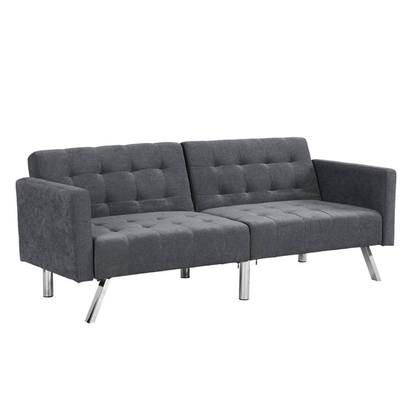Homeroots 75" Dark Gray Linen Sleeper Sofa With Silver Legs   522394