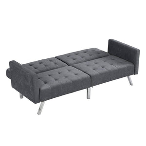 Homeroots 75" Dark Gray Linen Sleeper Sofa With Silver Legs   522394