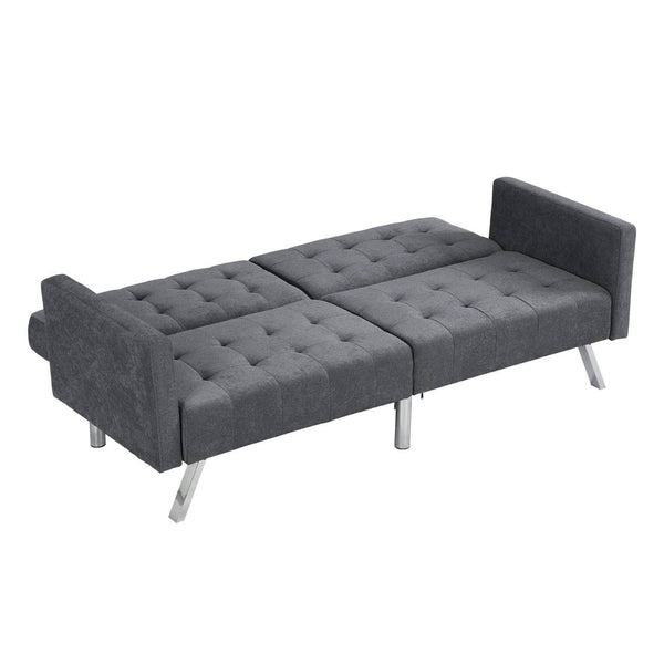 Homeroots 75" Dark Gray Linen Sleeper Sofa With Silver Legs   522394