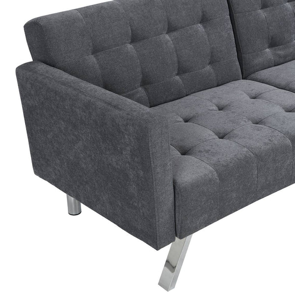 Homeroots 75" Dark Gray Linen Sleeper Sofa With Silver Legs   522394