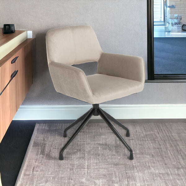 Homeroots Beige And Black Velvet Swivel Office Chair  Velvet Fabric,Metal 522396