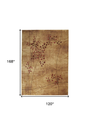 Homeroots 10' X 14' Brown Floral Power Loom Area Rug  Polyester 522399