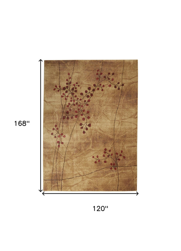 Homeroots 10' X 14' Brown Floral Power Loom Area Rug  Polyester 522399